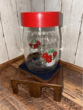 Vintage Carlton Glass Jar with Lid|Christmas|Poinsettia|Cookie Jar|1 Liter|USA